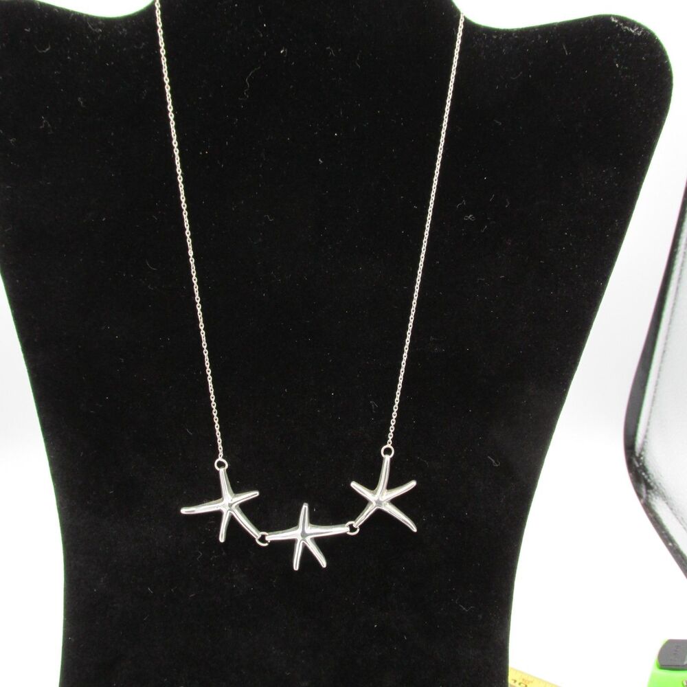 Made in Spain .925 Sterling Triple Three Large Starfish Pendant Necklace Vintage